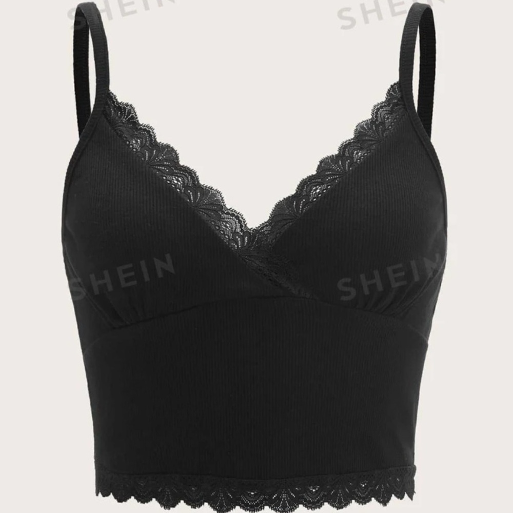 SHEIN EZwear Plus Balletcore Contrast Lace Crop Cami Top